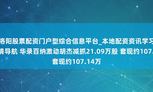 洛阳股票配资门户型综合信息平台_本地配资资讯学习与行情导航 华录百纳激动胡杰减抓21.09万股 套现约107.14万